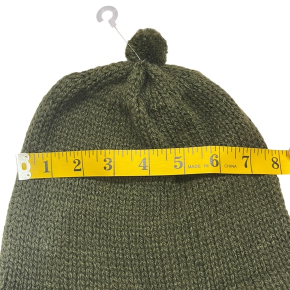 Handmade Alpaca Wool Ear Flap Hat Olive Green Peru Knit Chullo Beanie Warm